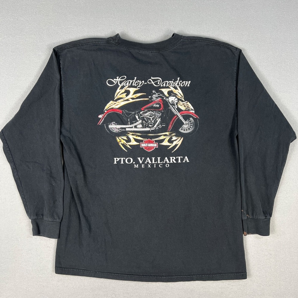 VTG Harley Davidson Long Sleeve T Shirt Fits L Distressed Puerto Vallarta Mexico